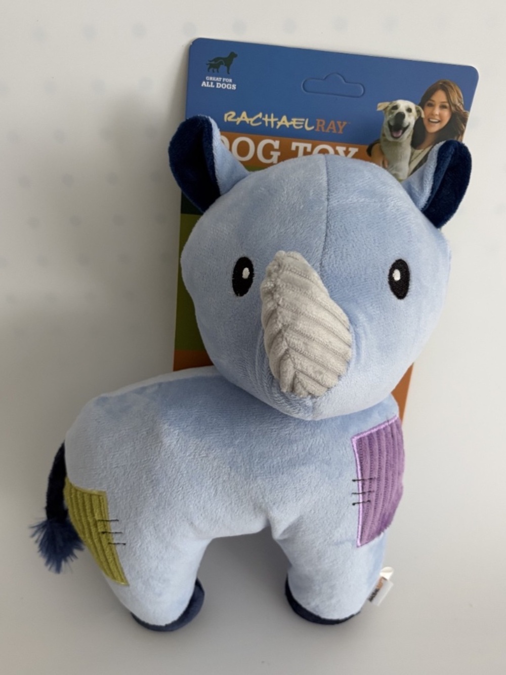 NEW Rachael Ray Rhino Dog Toy Plush Squeaky Crinkle Toy Stuffed Animal Chew